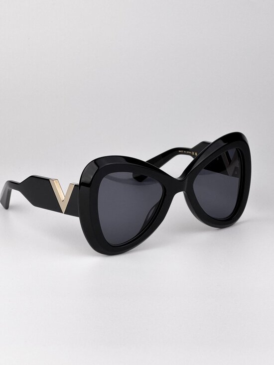 Valentino V-GOLD III VLS-138 A Oversized Butterfly Sunglasses – Shiny Black / Gr main image 5